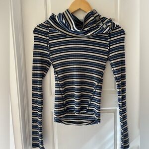 Free People Cape Cod Striped Thermal Cowl Neck Top